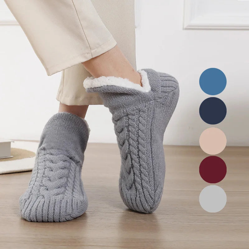 Winter Fuzzy Slipper Socks – Soft, Warm, Short Cotton Home Socks with Grip