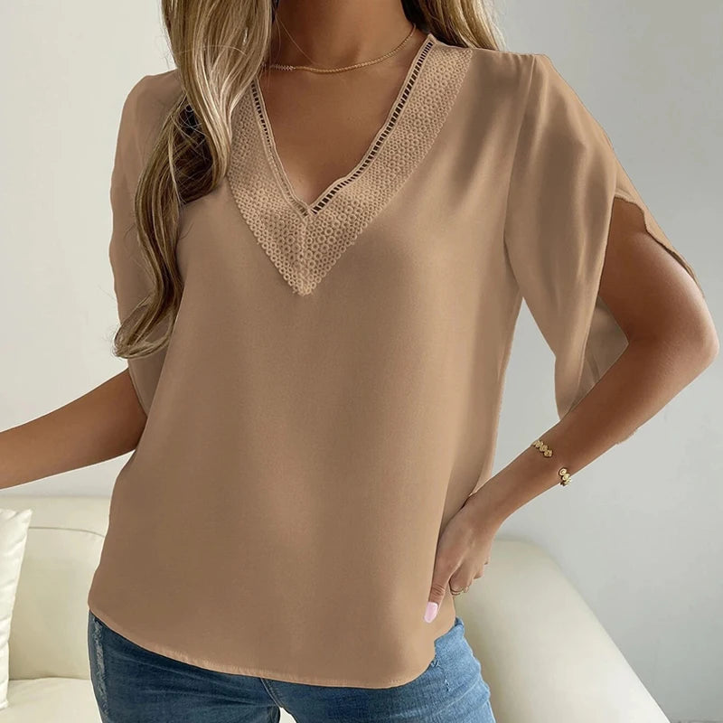 New Spring Fashion Chiffon Women Shirt Blouse Short Sleeve Women's Loose Clothing Loose Bow Neck Women's Tops Blusas D560 50