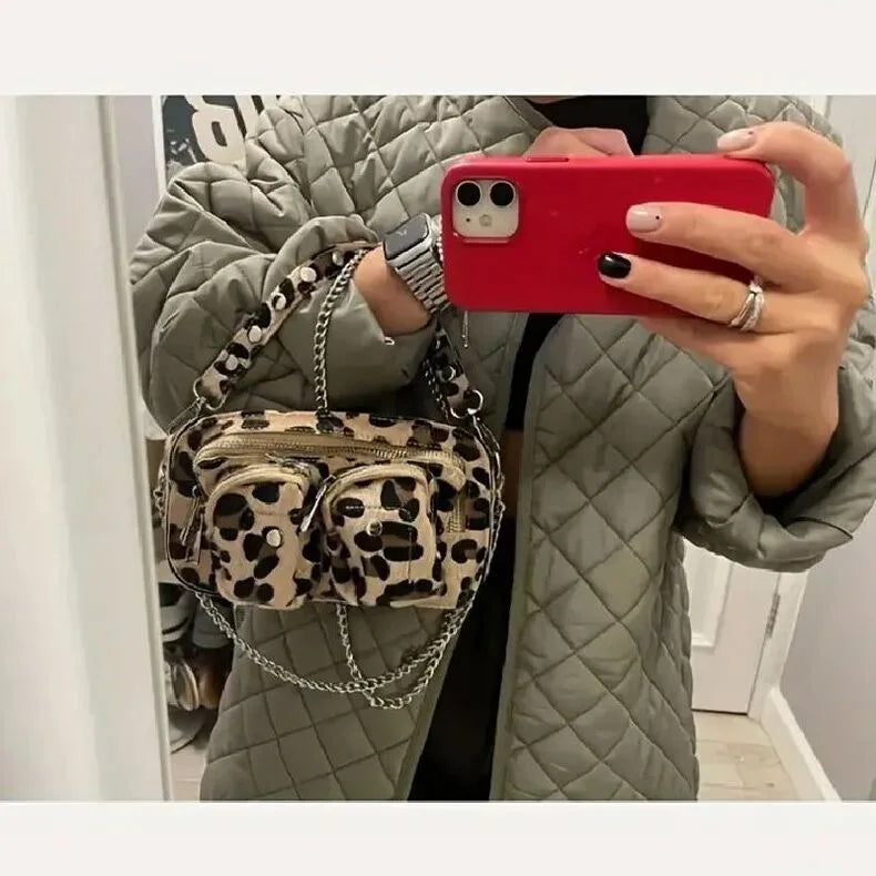 Lux Trendy Vintage Fashion Style Leopard Texture Print Shoulder Bag for Women Hip Hop Street Style Cross-body Bad Female