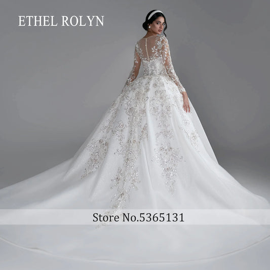 ETHEL ROLYN Long Sleeve Ball Gown Wedding Dress Exquisite SCOOP Sequined Beading Royal Train Wedding Gown Vestidos De Novia