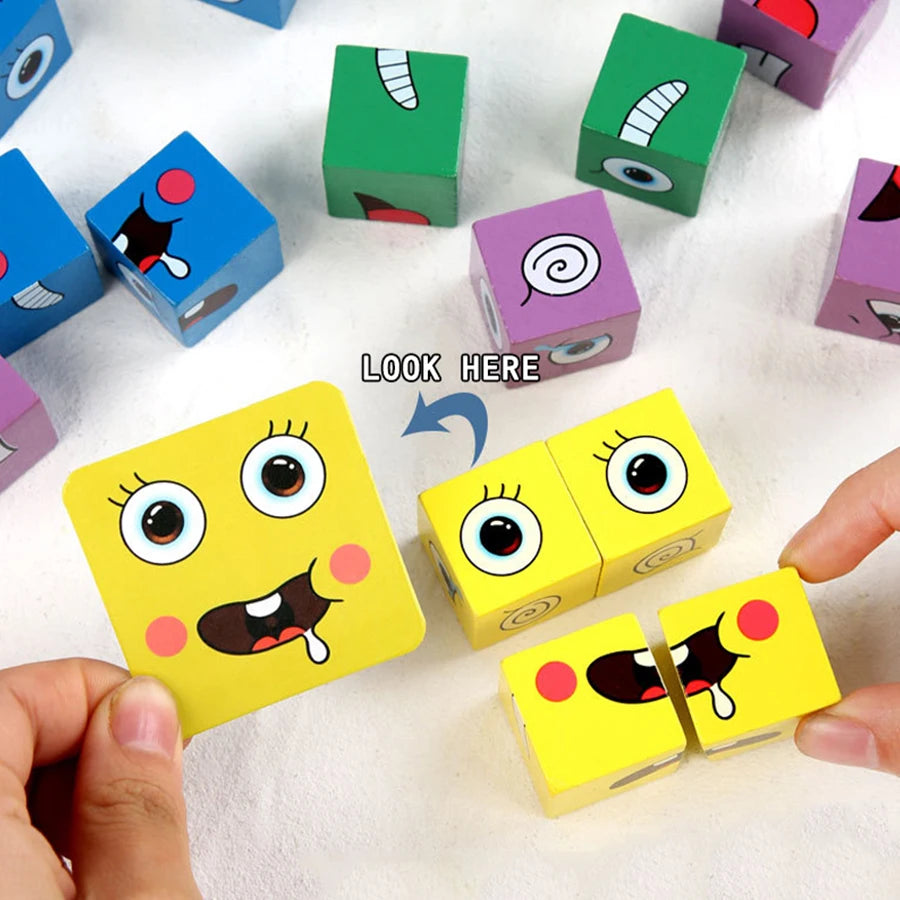 Kids Face Expression Puzzle Blocks – Montessori Cube Table Game Toy for Early Education & Gifts