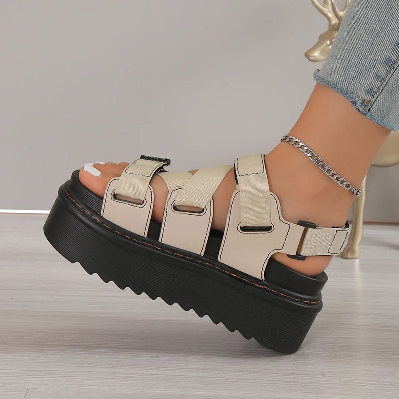 High Quality Ladies Shoes Buckle Strap Women's Sandals Party Sandals Women Round Toe Shoe Female Platform Sandal shark sandals