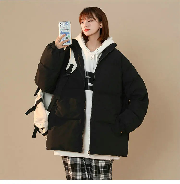 Streetwear Oversize Stand Collar Warm Women's Winter Jacket Solid Color Parka Fashion Casual Winter Coats For Woman