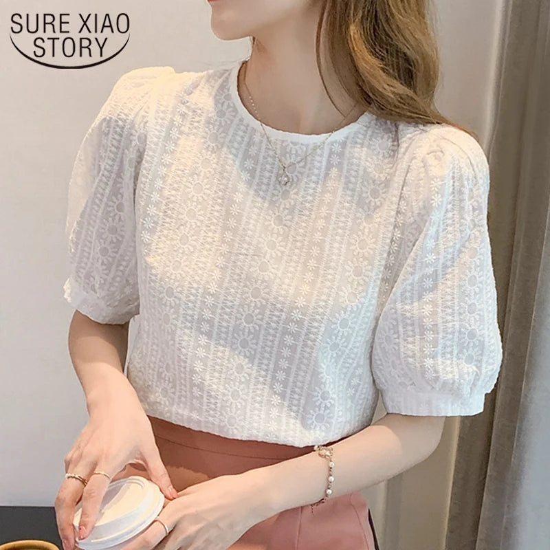 New Spring Fashion Chiffon Women Shirt Blouse Short Sleeve Women's Loose Clothing Loose Bow Neck Women's Tops Blusas D560 50