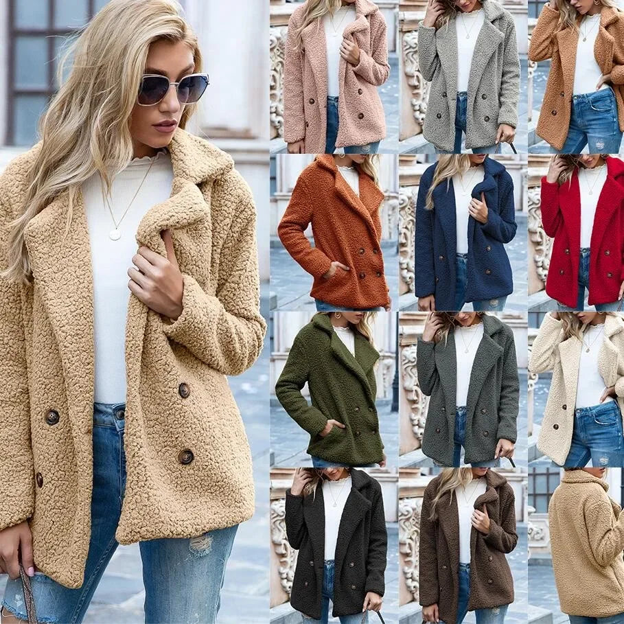 S-5xl Harajuku Solid Color Women Winter Spring Loose Warm Coat High Quality Teddy Fleece Button Jacket Female Casual Veste Femme