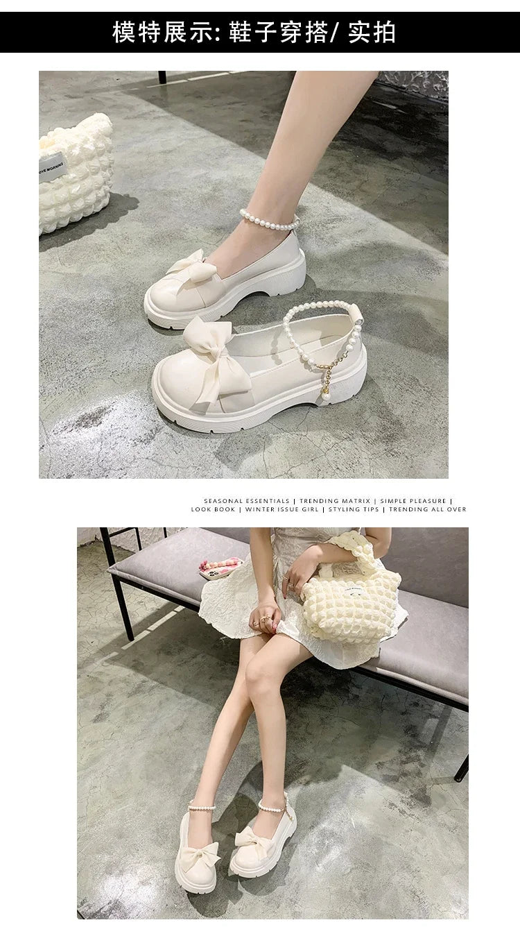 Women Thick Platform Mary Janes Lolita Shoes Party Pumps Summer 2022 New Sandals Bow Chain Mujer Shoes Fashion Oxford Zapatos