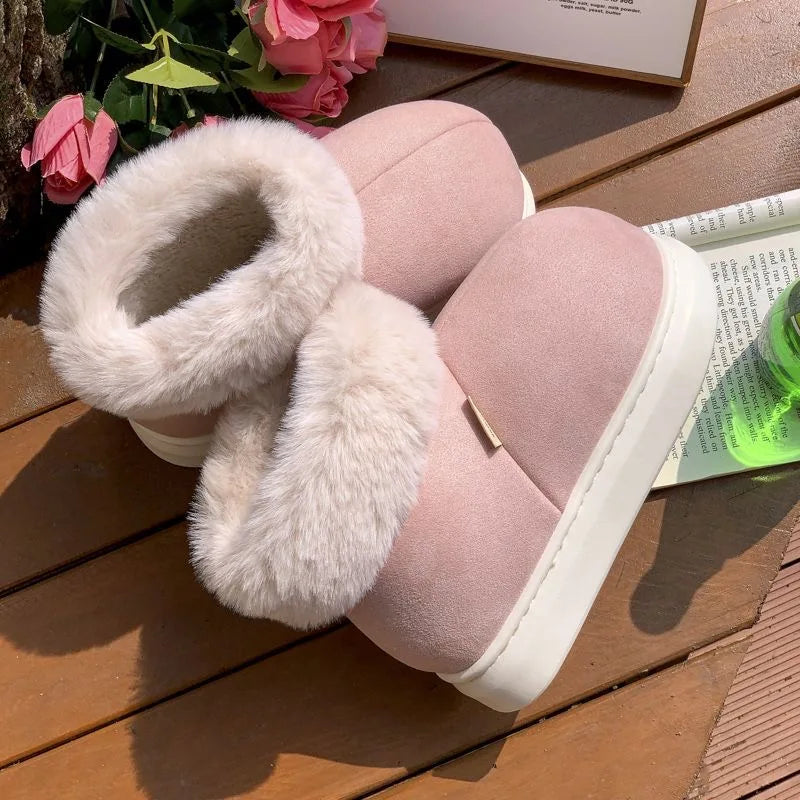 Thick Sole Cotton Slippers for Women Winter Warm Plush Shoes Couples Indoor Home Floor Footwear Female Male Street Snow Boots