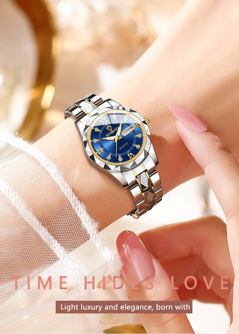 BINBONG New Women Watches Luxury Fashion Ladies Quartz Watch Waterproof Luminous Date Stainless Stain Wristwatch Girlfriend Gift