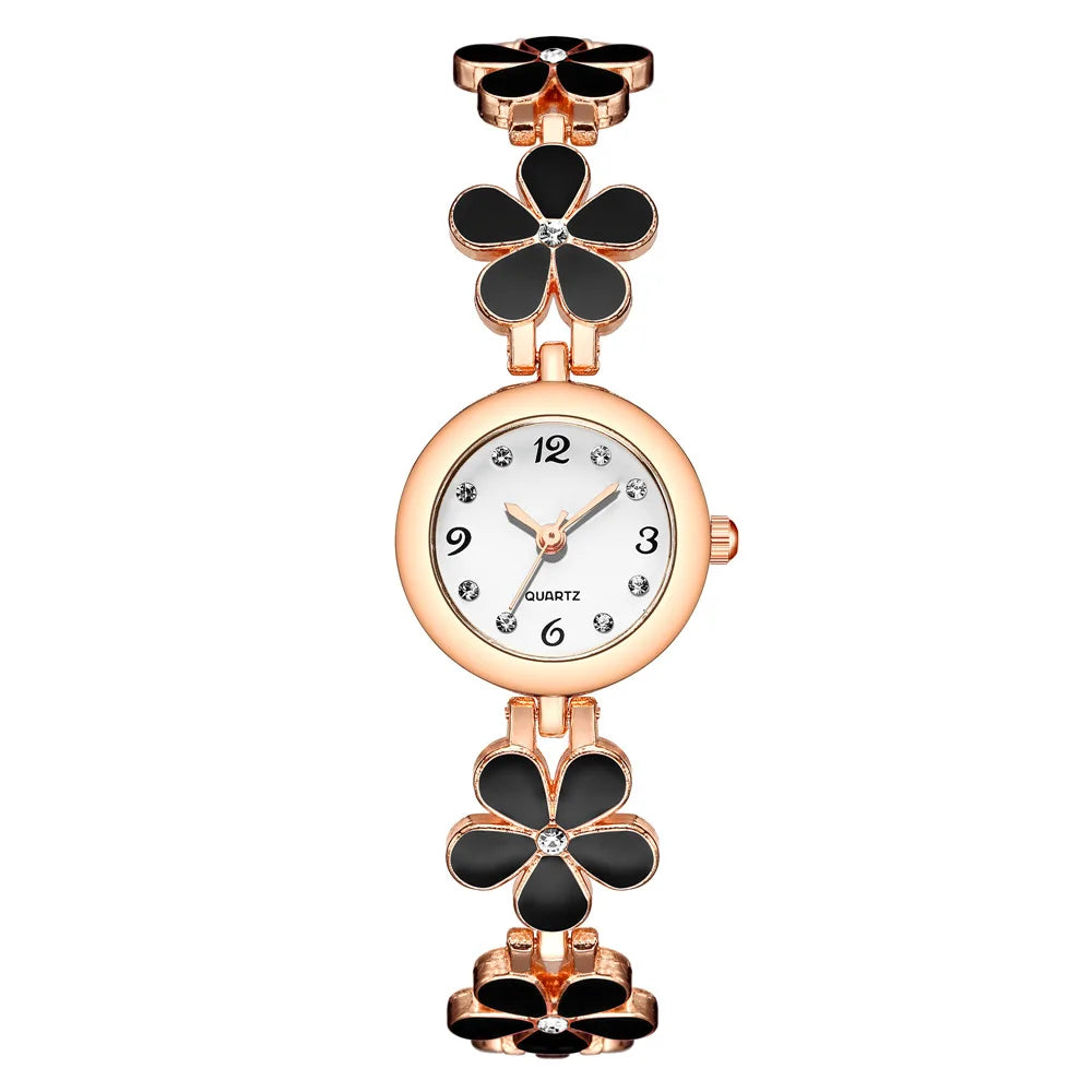 sweet flower style rhinestone quartz women bracelet watch