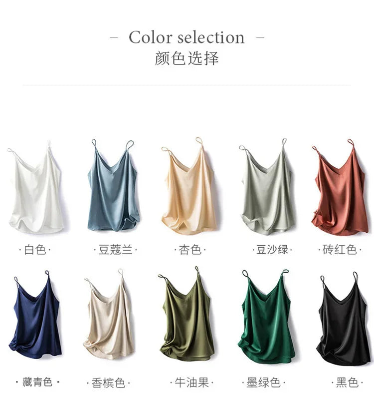 100 silk real silk 2023 summer women's clothing new slim v-neck short temperament inner top one-shoulder camisole