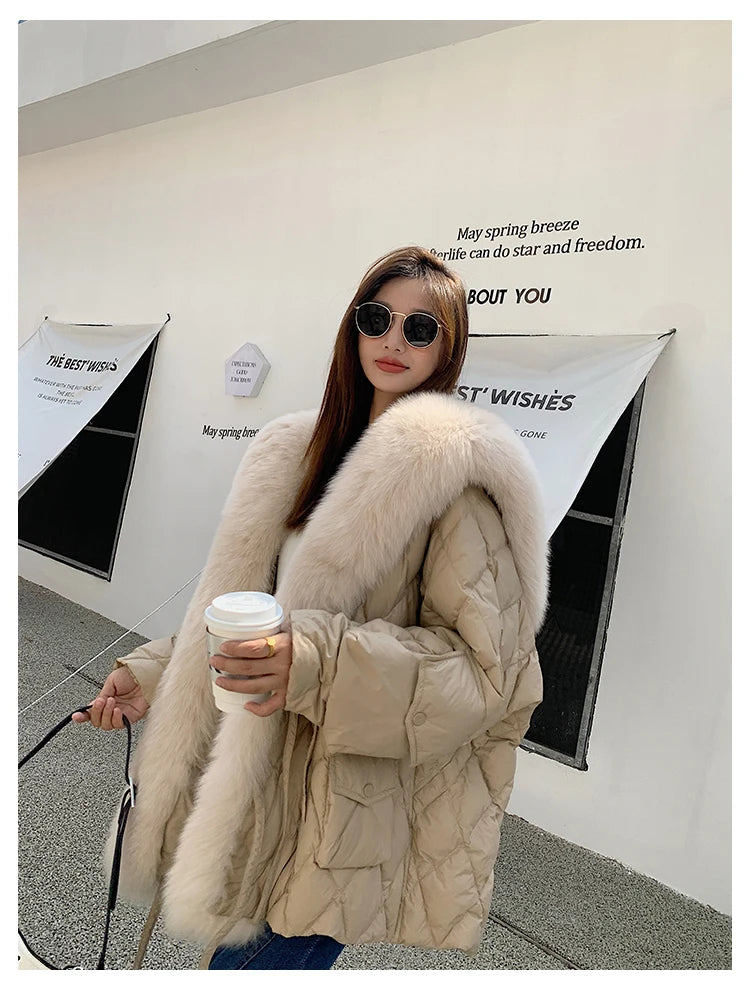 2024 Luxury Fur Collar Long Coats 2024 Women Winter Soft Warm Loose Jacket Puffer Parka Female Windproof Snow Outwear Coats