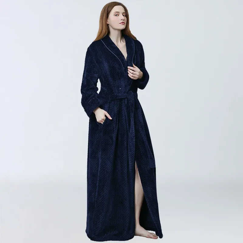 Autumn Winter Ladies Nightgown Warm Coral Velvet Long Style European American Women's Flannel Bathrobe Plus-down Thickening