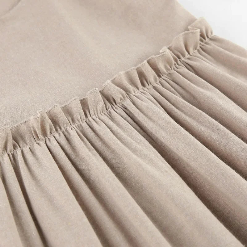 Simple Cotton Backless Suspender Dress Spring and Summer Beach Style Women's Loose Soft Ruffled Edge A-line Suspender Dress