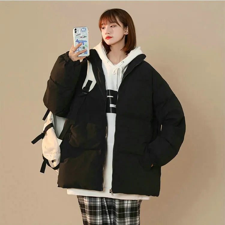 Streetwear Oversize Stand Collar Warm Women's Winter Jacket Solid Color Parka Fashion Casual Winter Coats For Woman