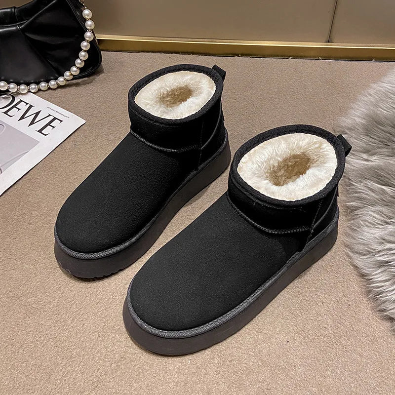 Winter Women Short Plush Warm Snow Boots Casual Shoes  New Suede Fur Chelsea Ankle Boots Flats Platform Ladies Shoes Botas