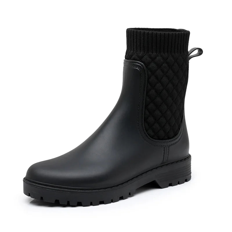 Rainboots Women New Plaid Casual Women's Boots Fashion Mid-Calf Rain Boots Water Shoes Women's Slip-On Mid-tube Adult Rainboots