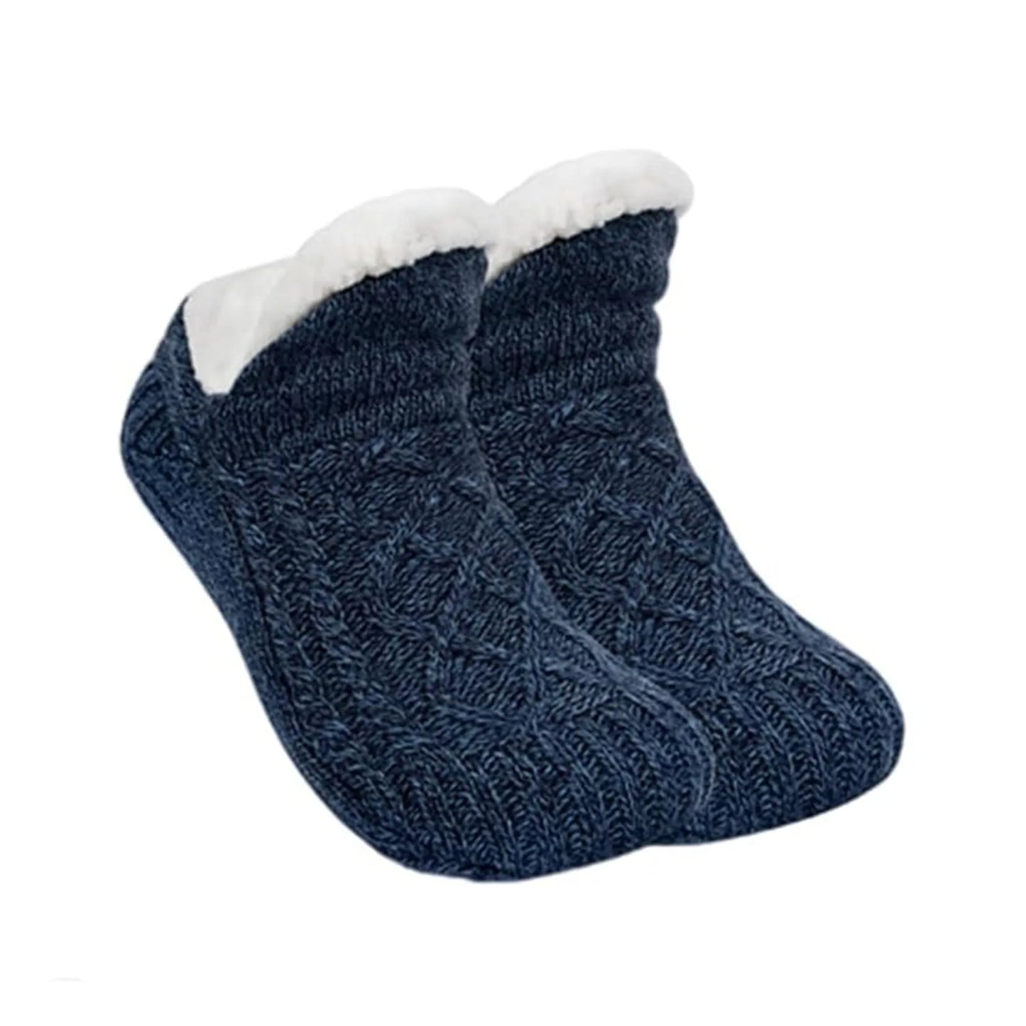 Navy Blue Winter Fuzzy Slipper Socks – Soft, Warm, Short Cotton Home Socks with Grip