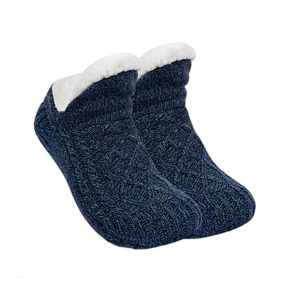 Navy Blue Winter Fuzzy Slipper Socks – Soft, Warm, Short Cotton Home Socks with Grip