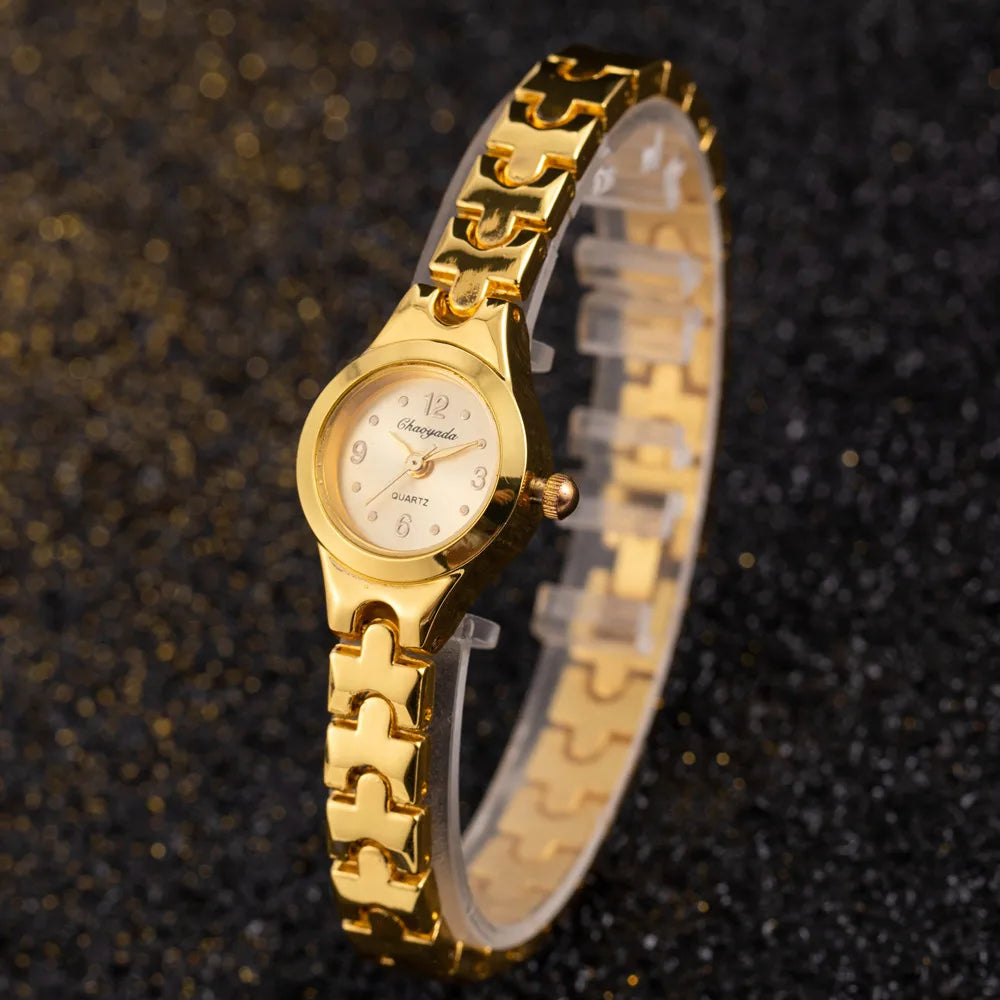 Luxury Gold Women Bracelet Watches Top Brand Steel Small Dial Quartz Wristwatch Fashion Elegant Ladies Hand-Chain Clock Gift