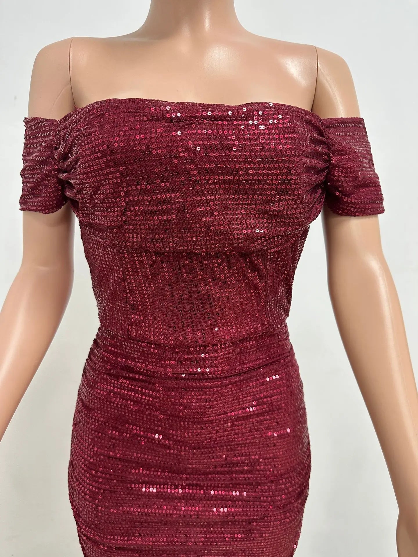 Plus Size Women Sexy Off Shoulder Sequin Bodycon Knee Length Dress Evening Summer 2024 Fashion Party Club Prom Dresses Xiny618