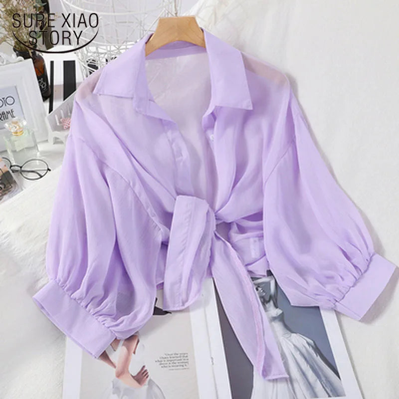 New Spring Fashion Chiffon Women Shirt Blouse Short Sleeve Women's Loose Clothing Loose Bow Neck Women's Tops Blusas D560 50