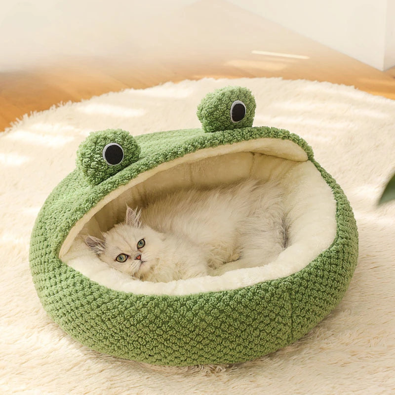 Half shed fossa S Within 10 pounds Winter Warm Pet Nest – Plush Semi-Enclosed Frog-Shaped Dog Den & Cat Villa, Cozy Bed for Kittens and Puppies