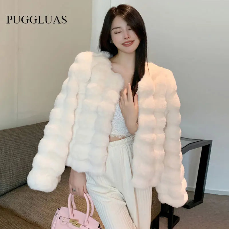 2024 Winter Fashion Faux Fur Coat Women Korea Fashion Warm Feather Coats Cardigan Short Outercoat Lady Party Elegant Outfits New