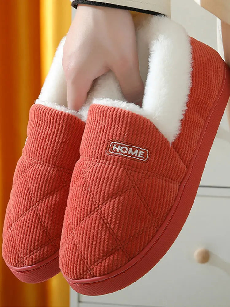 Comwarm New Women Slippers Winter Warm Plush Fur Antiskid Cloud Slippers Outdoor Breathable Thick Flat Sole Soft Home Slippers