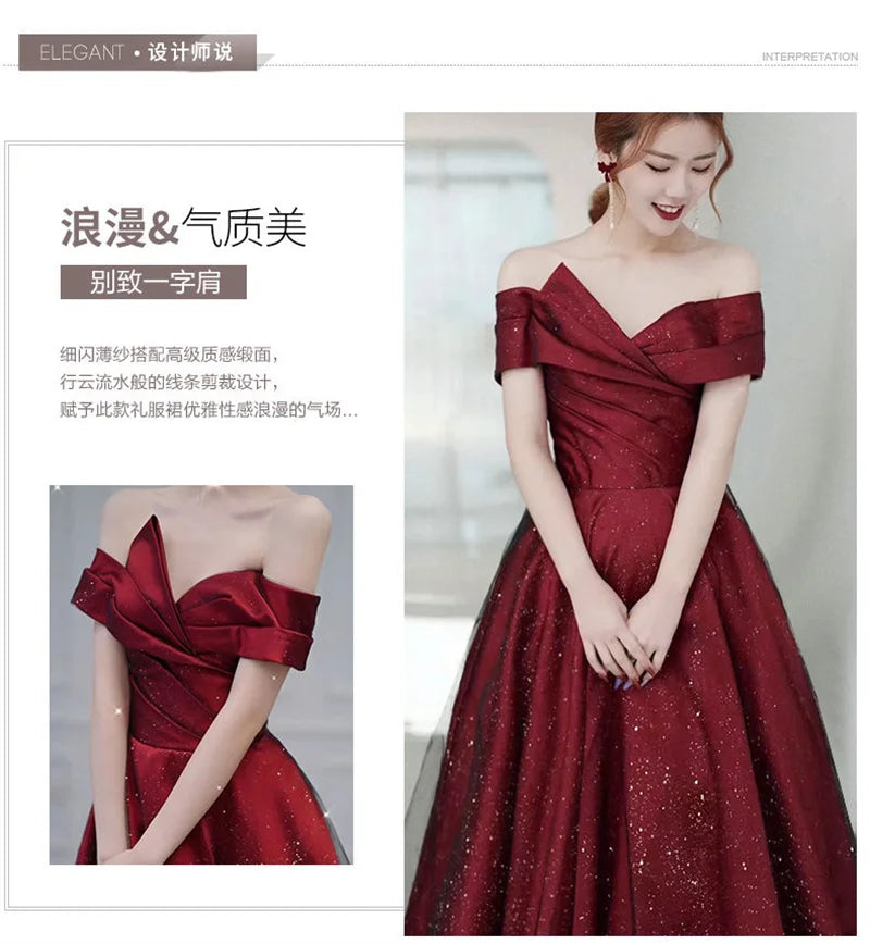 Women Summer Satin Toasting Gown Bride's High-end Feeling, Light Wedding Dress, Red One Shoulder Engagement, Thank-you Banquet