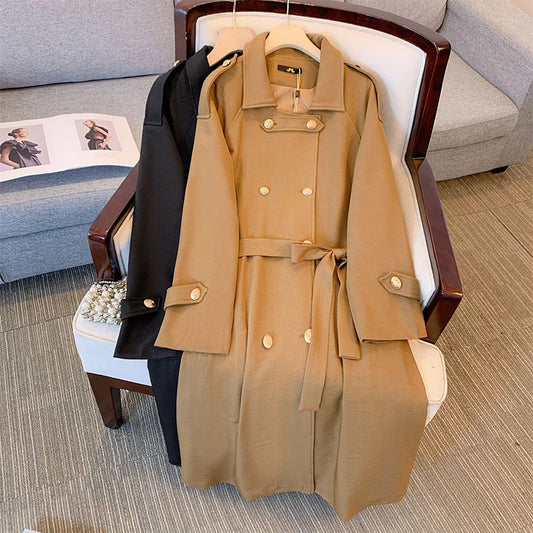 Plus Size Women Coats and Jackets Autumn Mid Length Trench Coat Korean Fashion Winter Clothes Women Belt Trench Coat 9xl 10xl