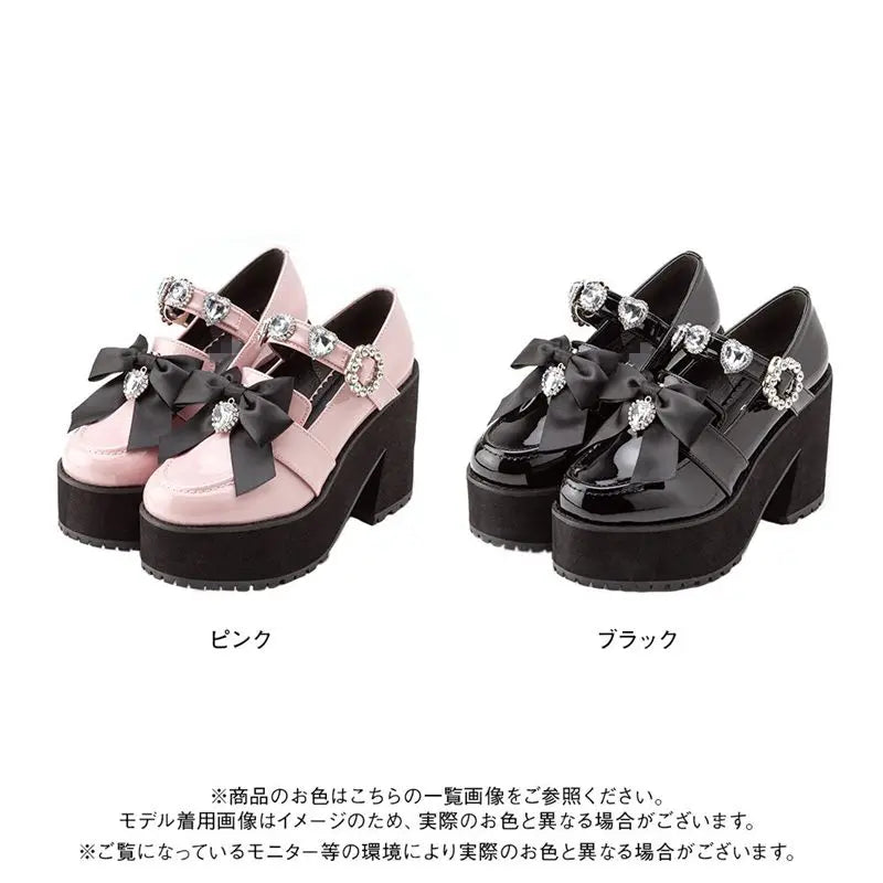 Japanese Lolita Hot Rhinestone Love Heart Bow Tie Mine Mass-Produced Platform Mary Jane Shoes Pink Pumps Girl Shoes for Women's