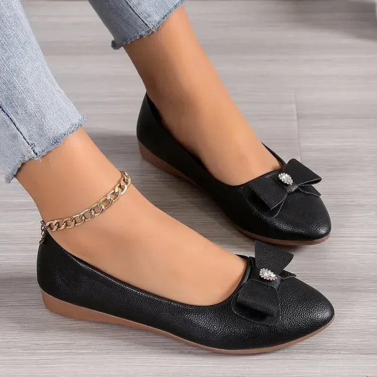 Women Casual Flats Shoes  New Bow Elegant Walking Shoes Spring Designer Brand Retro Dress Soft Sole Shoes Zapatillas Mujer