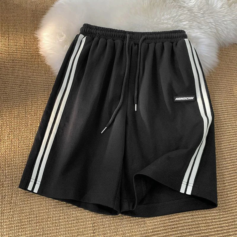 MEXZT Striped Shorts Women Summer Streetwear Loose Wide Leg Shorts Korean Casual Elastic Waist Sports Shorts Bf Couple Oversized