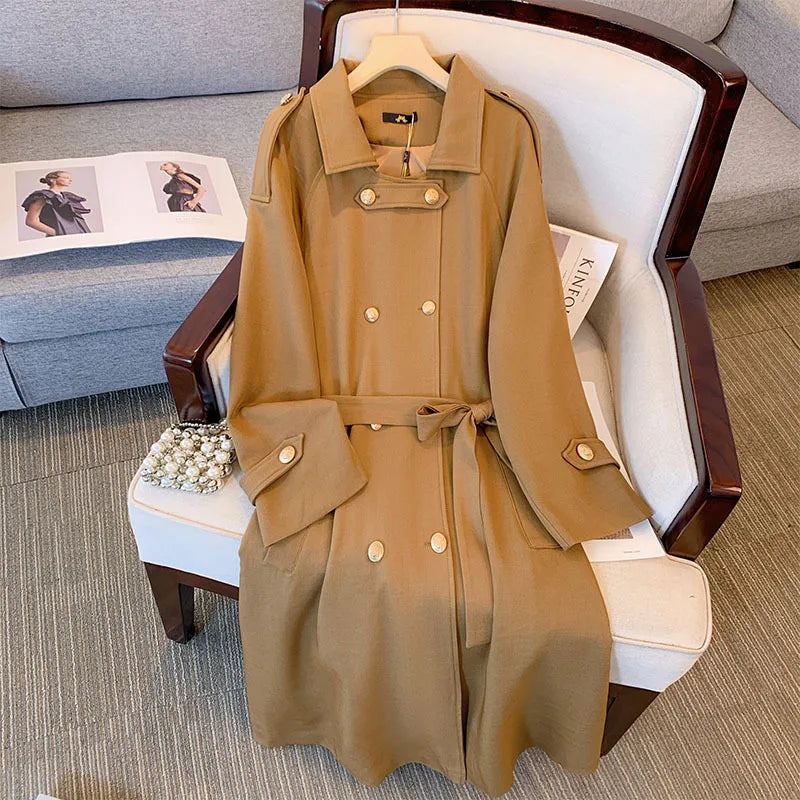 Plus Size Women Coats and Jackets Autumn Mid Length Trench Coat Korean Fashion Winter Clothes Women Belt Trench Coat 9xl 10xl