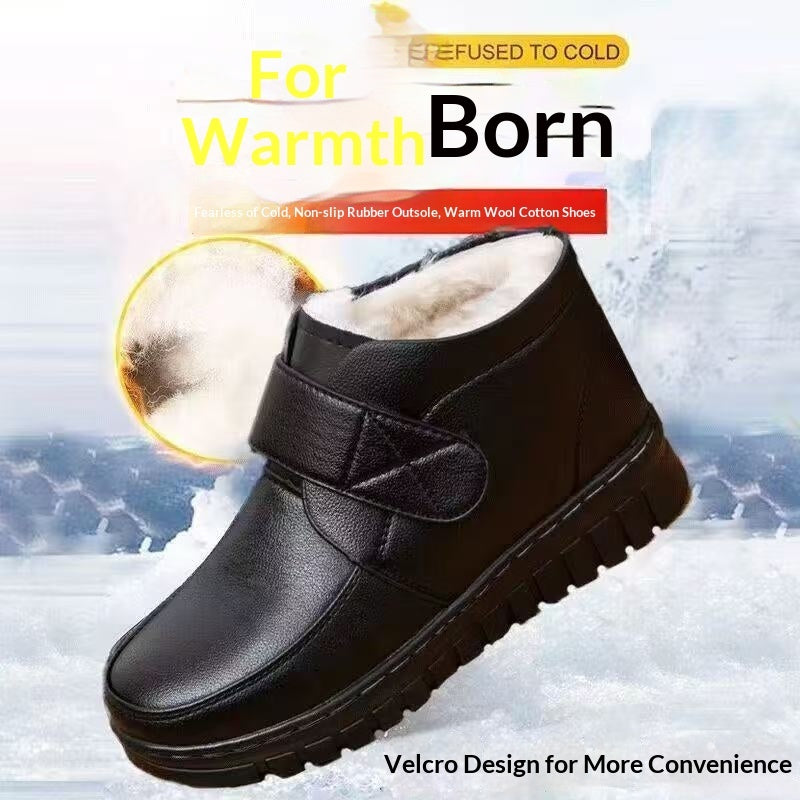 Fleece-Lined Warm Ankle Boots, Extra-Thick Winter Leather Boots with Flat Soles