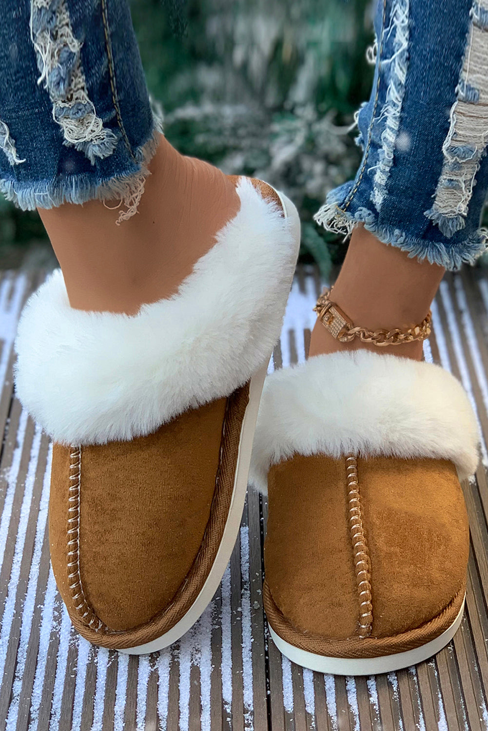 Cozy Camel Suede Plush Winter Slippers for Home