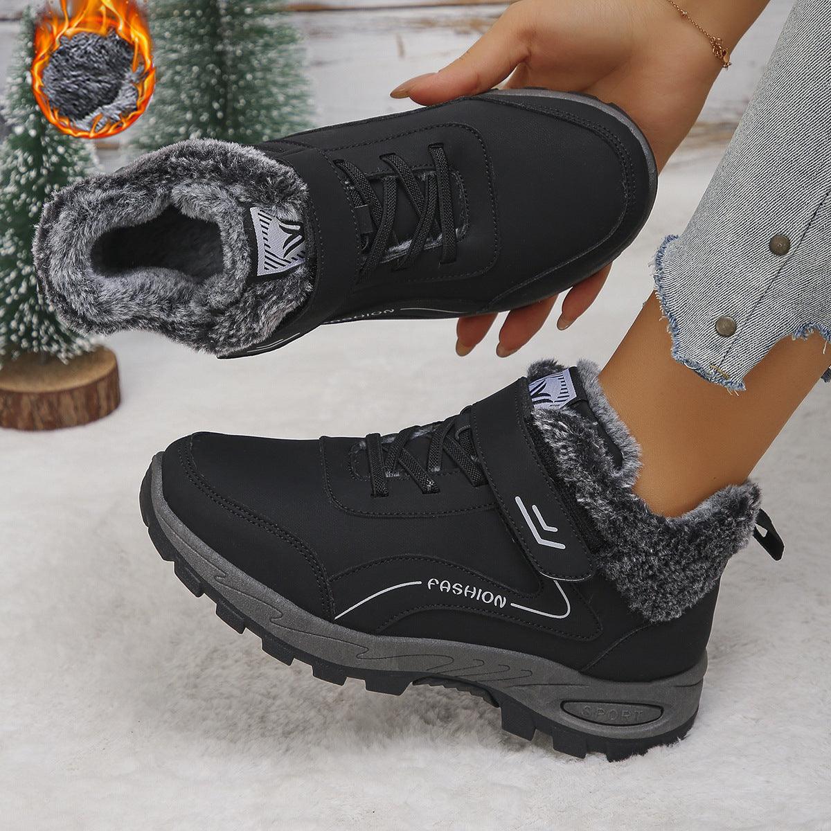 Black Women’s Winter Snow Fleece-Lined, Insulated, Warm Outdoor Cold-Weather Boots