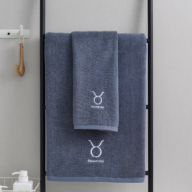Taurus Blue Cotton Constellation Towels Set – Soft, Absorbent Cotton Bath & Hand Towels