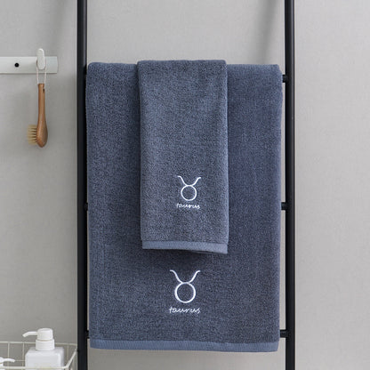 Taurus Blue Cotton Constellation Towels Set – Soft, Absorbent Cotton Bath & Hand Towels