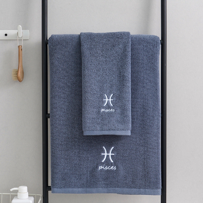 Pisces Blue Cotton Constellation Towels Set – Soft, Absorbent Cotton Bath & Hand Towels