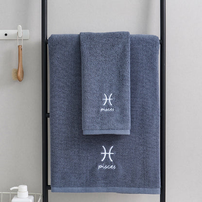 Pisces Blue Cotton Constellation Towels Set – Soft, Absorbent Cotton Bath & Hand Towels