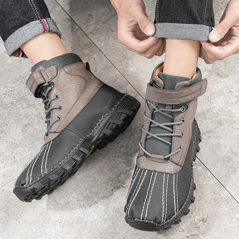 Men's Winter Fleece Snow Boots – Waterproof, Anti-Slip, Lace-Up Mid-Calf Work & Outdoor Shoes
