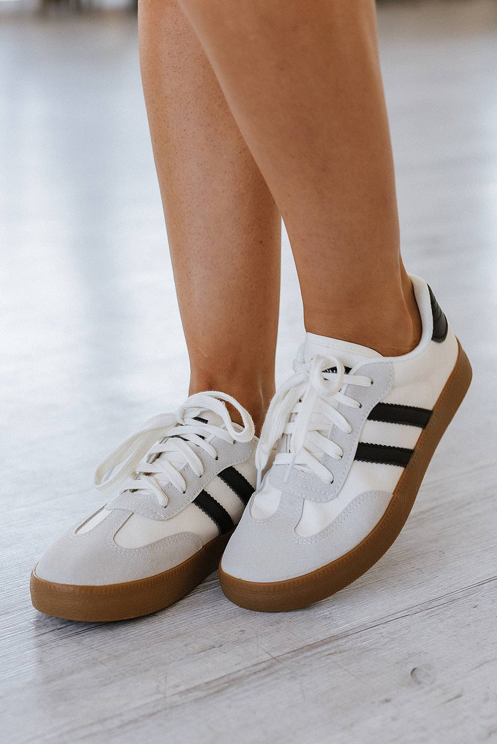 Lace-Up Striped Flat Sneakers in White