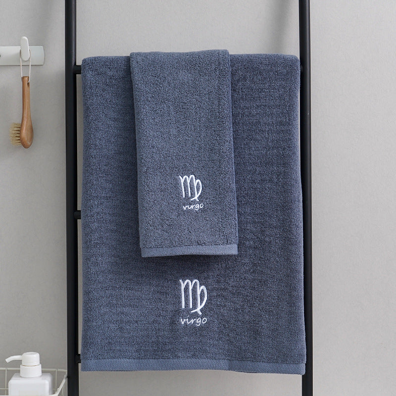 Virgo Blue Cotton Constellation Towels Set – Soft, Absorbent Cotton Bath & Hand Towels