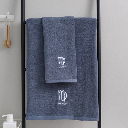 Virgo Blue Cotton Constellation Towels Set – Soft, Absorbent Cotton Bath & Hand Towels