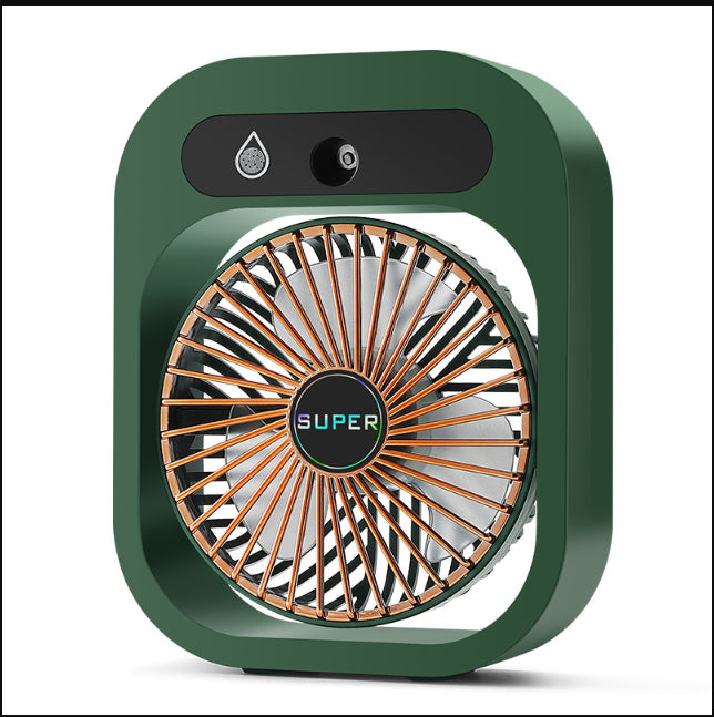 Green Portable USB Misting Air Cooler, Humidifier & Desk Spray Fan with 3 Speeds