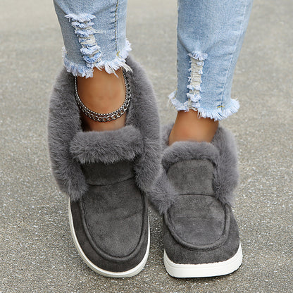 Grey Women’s Snow Boots – Warm Winter Ankle Boots with Plush Fur Lining