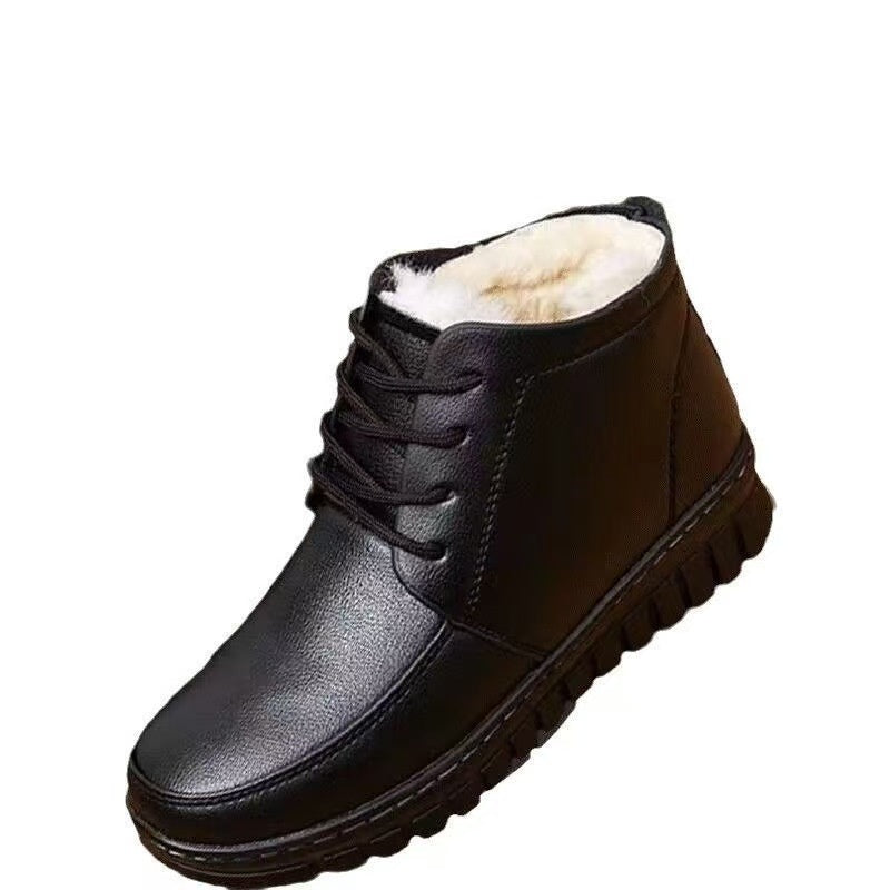 Fleece-Lined Warm Ankle Boots, Extra-Thick Winter Leather Boots with Flat Soles