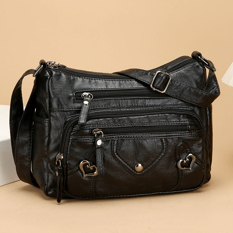 Black High-End Versatile Spacious Multi-Layer Crossbody Shoulder Bag for Everyday Use
