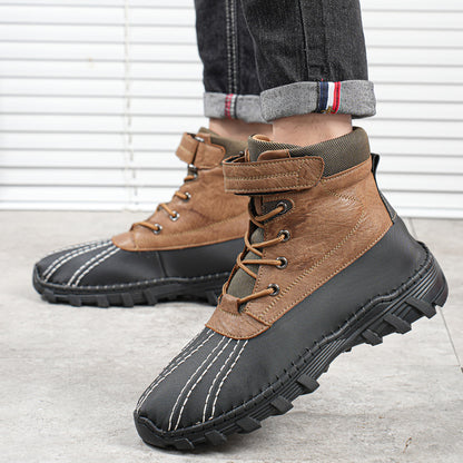 Men's Winter Fleece Snow Boots – Waterproof, Anti-Slip, Lace-Up Mid-Calf Work & Outdoor Shoes